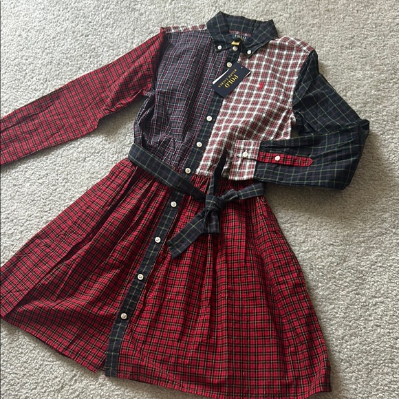 Ralph Lauren Other - Ralph Lauren Red and Black Buttoned A-Line Dress with Mandarin Collar